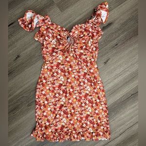 Orange floral bodycon dress